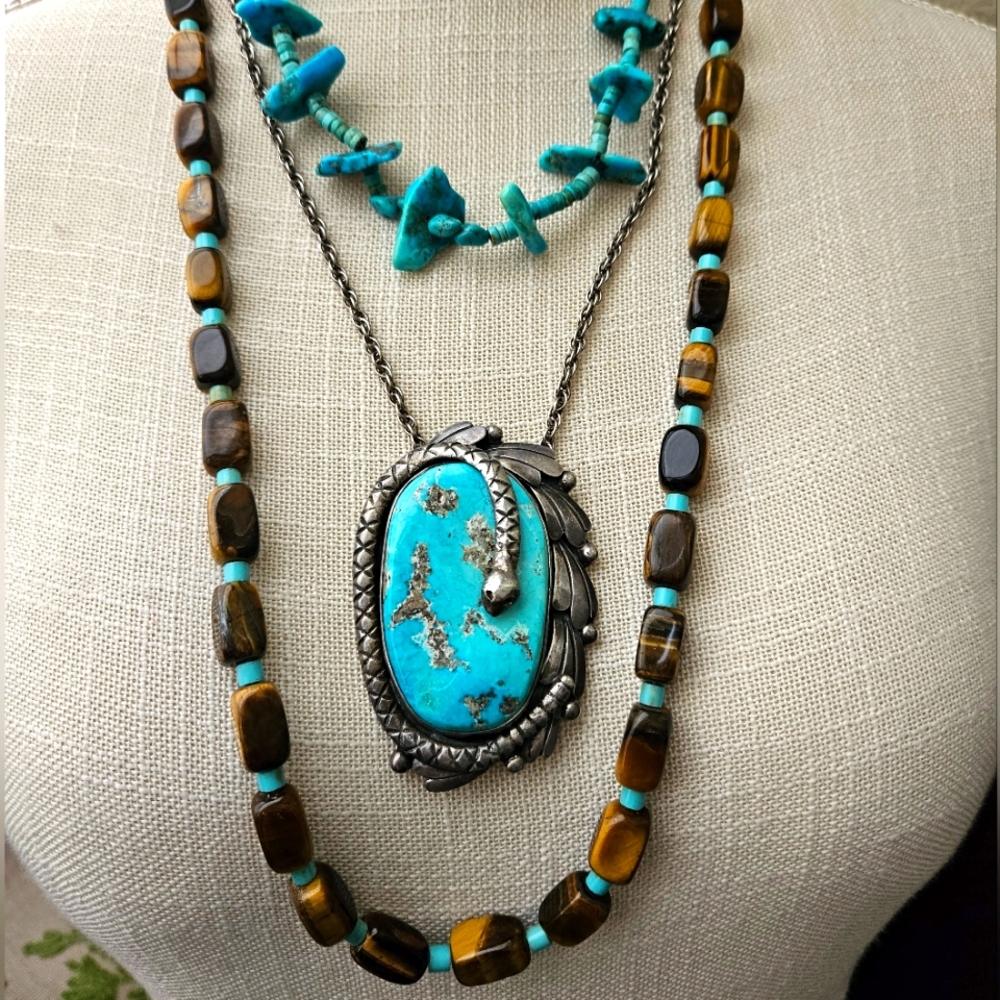 Amazing OOAK Vintage Navajo Turquoise Snake Necklace/Brooch